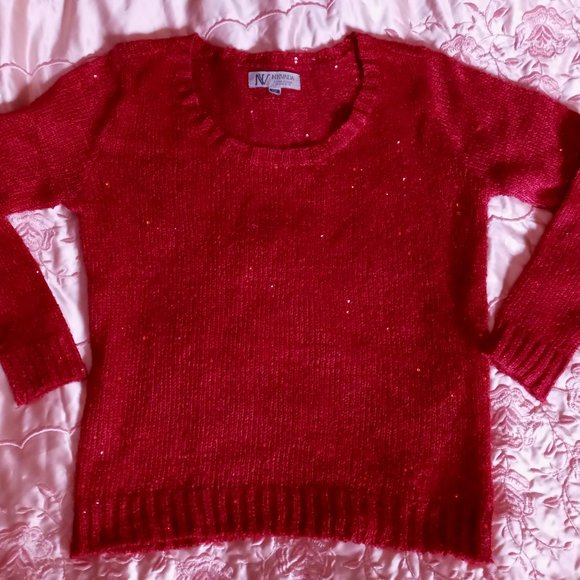 Red Sweater sparkly knit, scoop neckline, Nevada - A State of Living - Picture 2 of 3